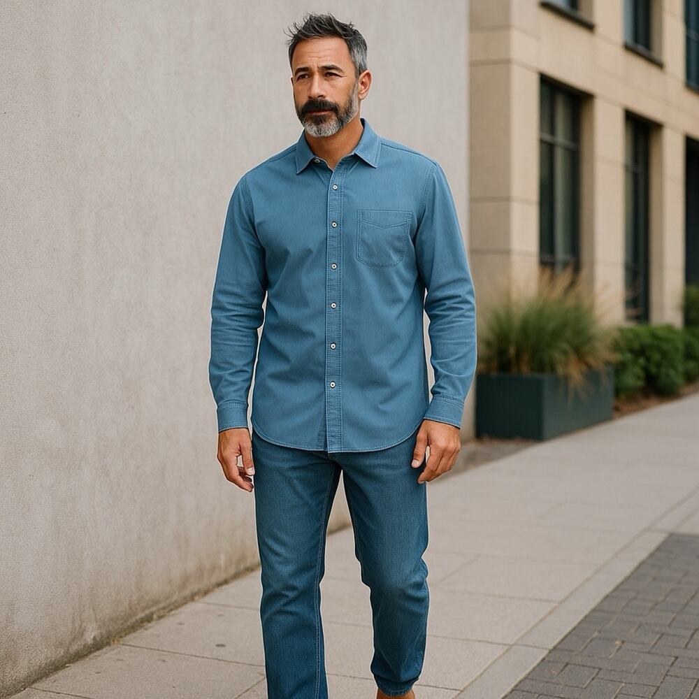 Tommy Bahama Men's Casual Long Sleeve Blue Button Down Shirt Faded Blue Large